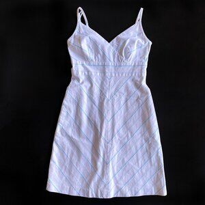 Vintage 90s Petite Sophisticate White & Blue Striped Cotton Dress Size 2